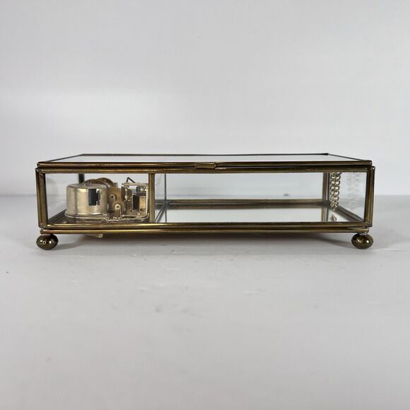 Music Box Trinket Box Made Of Glass And Brass With Etched Bird‎ Lara’s Theme VTG - Picture 3 of 13